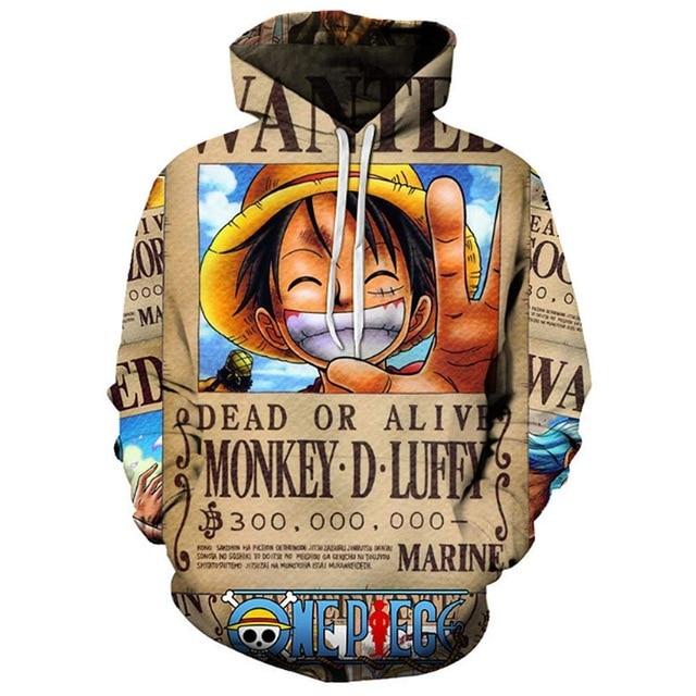 One Piece Merch – Monkey D. Luffy Dead or Alive Poster Hoodie