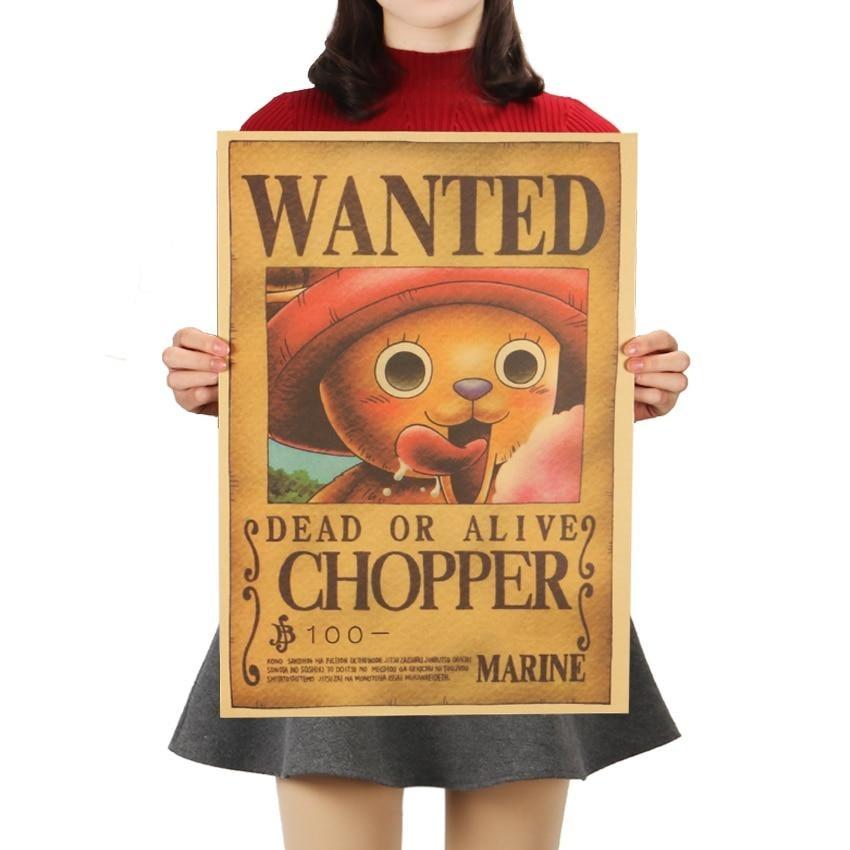 One Piece Merch – Tony Chopper Classic Wanted Dead Or Alive Poster Wall Sticker